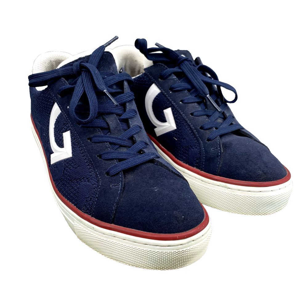 G/FORE Navy Suede & Mesh Low-Top Sneakers with White Logo and Red Trim